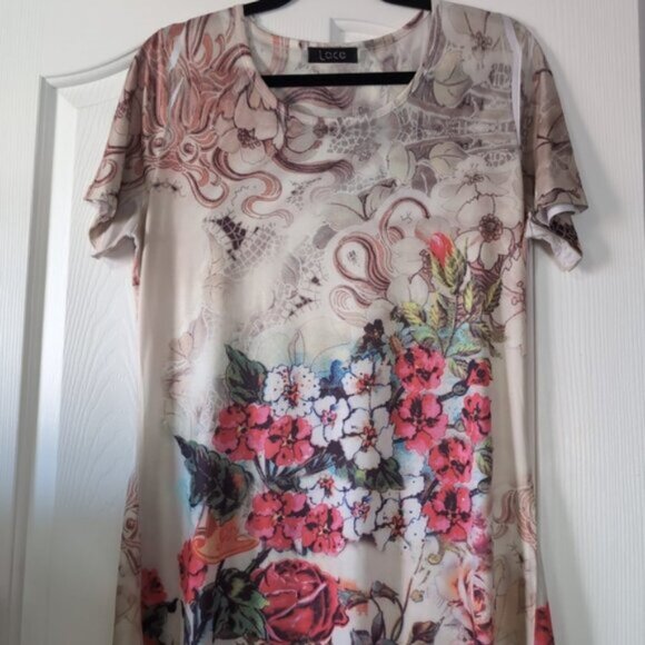 Vintage Lace Y2K Artsy Asymmetric Lagenlook Embellished Japanese Floral Dress L - Picture 3 of 7